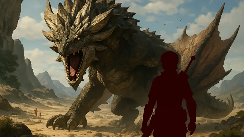 Иллюстрация монстра из Monster Hunter Wilds, на фоне игрового мира, анонс обновлений