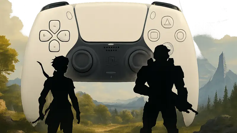 Логотипы Fable и Halo на фоне контроллера PlayStation 5, символизирующие возможный релиз.