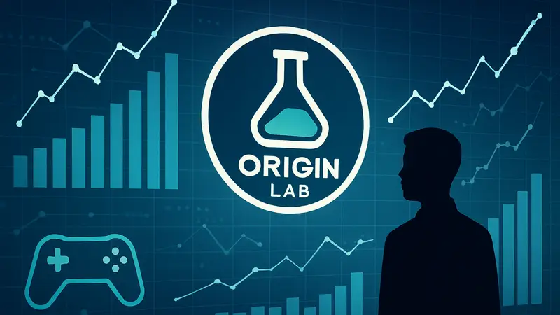 Логотип Origin Lab на фоне графиков данных, символизирующих инвестиции в игровые данные для ИИ