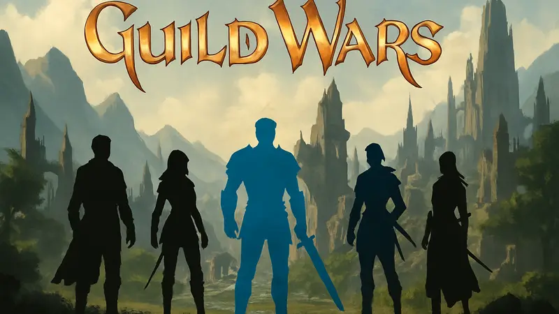 Обложка оригинальной игры Guild Wars с персонажами, показывающими, как разработчики смотрели в будущее MMO.