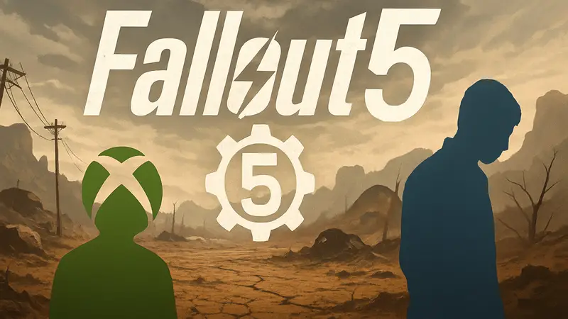 Логотип Fallout 5 на фоне пустоши, символизирующий эксклюзивность игры для Xbox и разочарование фанатов PS5