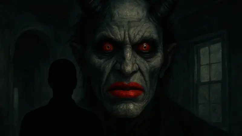 Демон с лицом-помадой из фильма «Астрал», крупный план его пугающего лица.