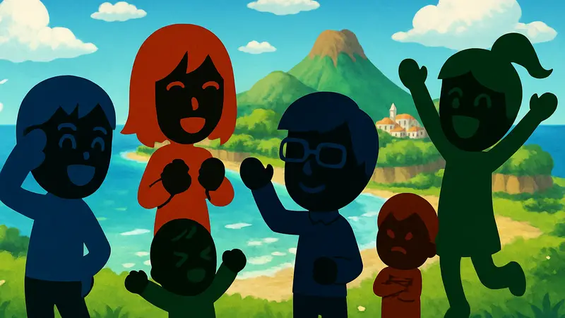 Персонажи из Tomodachi Life: Living the Dream, демонстрирующие разнообразные эмоции на ярком фоне