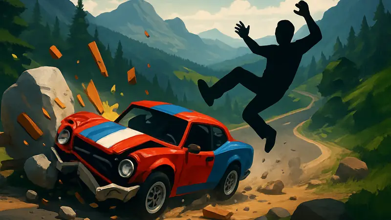 Обложка игры Faily Brakes 2 с изображением гоночной машины, разбивающейся в аварии.