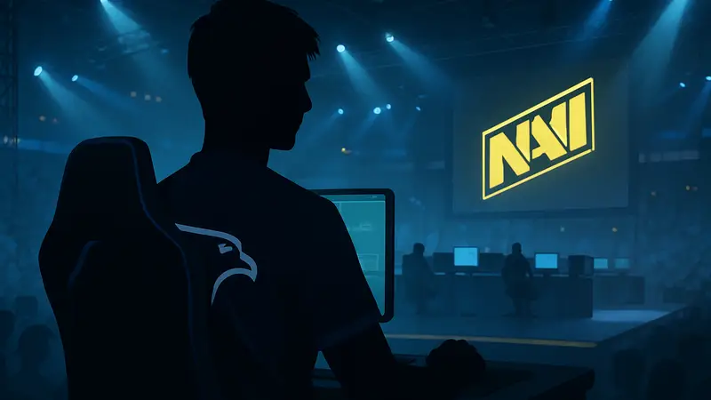 Игрок kyousuke в форме команды Falcons на киберспортивной арене, готовящийся к матчу.