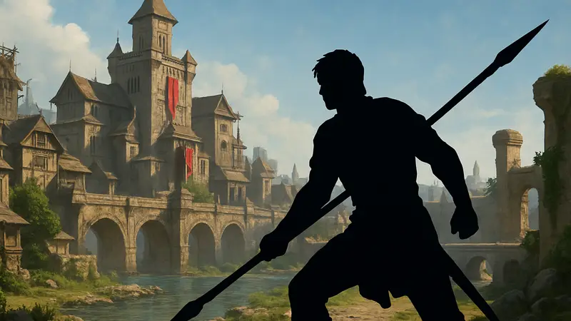 Персонаж с копьём готовится к поединку в мире Crimson Desert, иллюстрация к гайду.