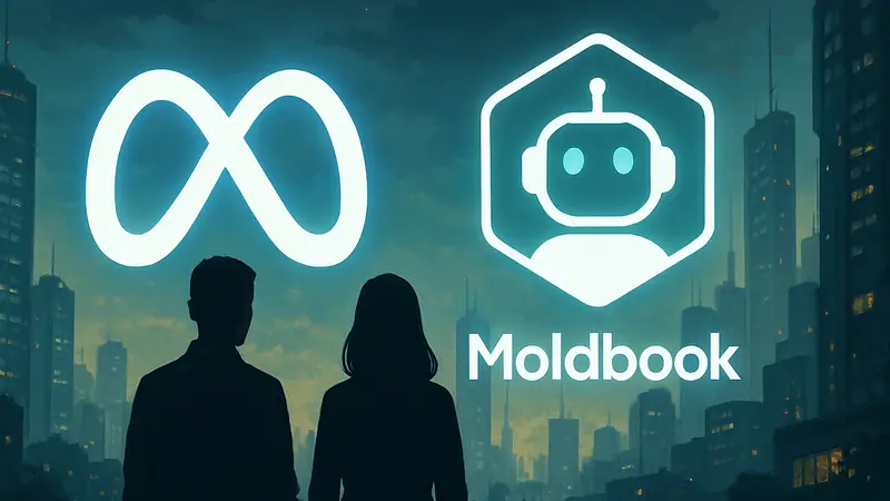 Логотипы Meta и Moltbook, символизирующие объединение и развитие ИИ-агентов.
