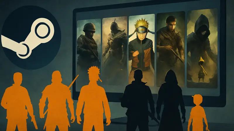 Логотип Steam и обложки шести бесплатных игр, доступных на ПК по акции до 27 июля.