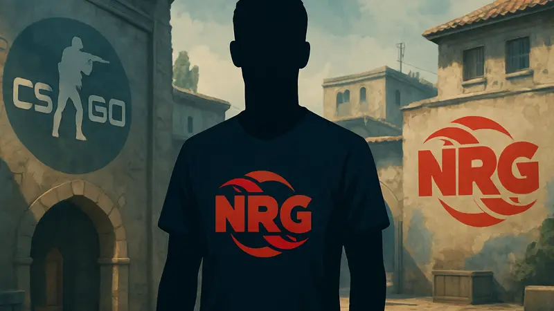 Киберспорт смен Grim в форме команды NRG по CS2 на фоне логотипов