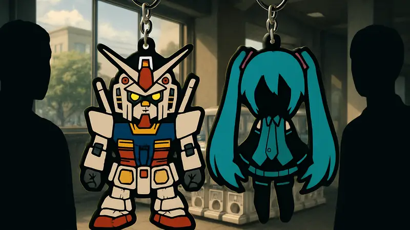 Коллекционные резиновые брелоки Gundam и Hatsune Miku из серии Anniversary Special Project.
