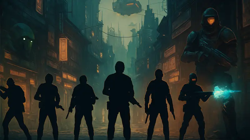 Изображение демонстрирует семь лучших FPS-игр за последние 5 лет, с элементами киберпанка и ретро-шутеров.