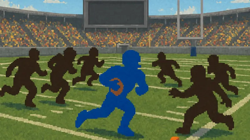 Скриншот Super Tiny Football с квотербеком, выполняющим тактический скрамбл