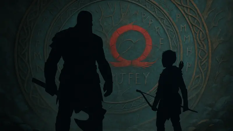 Кратос и Атрей на фоне скандинавских рун, God of War Laufey