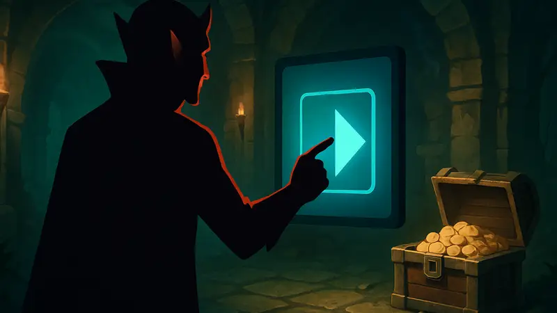 Персонаж из Vampire Crawlers выбирает функцию «Кэш-аут» для получения монет из сундука.