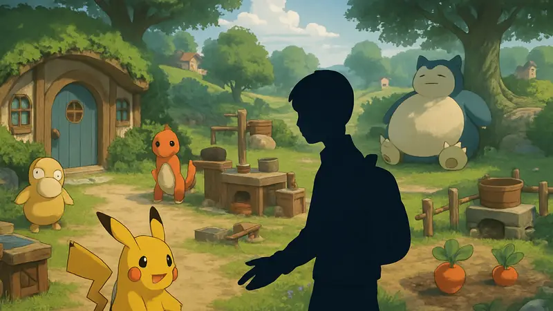 Скриншот из игры Pokémon Pokopia с покемонами и элементами крафтинга