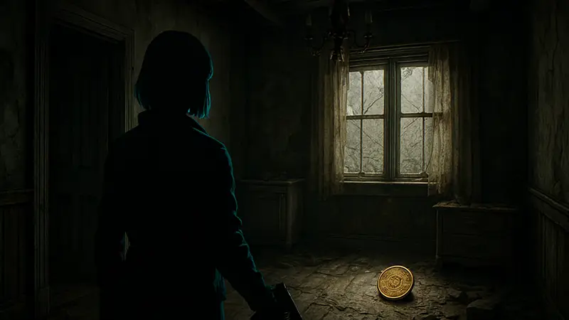 Скриншот из Resident Evil Requiem, показывающий локацию одной из Старинных монет.