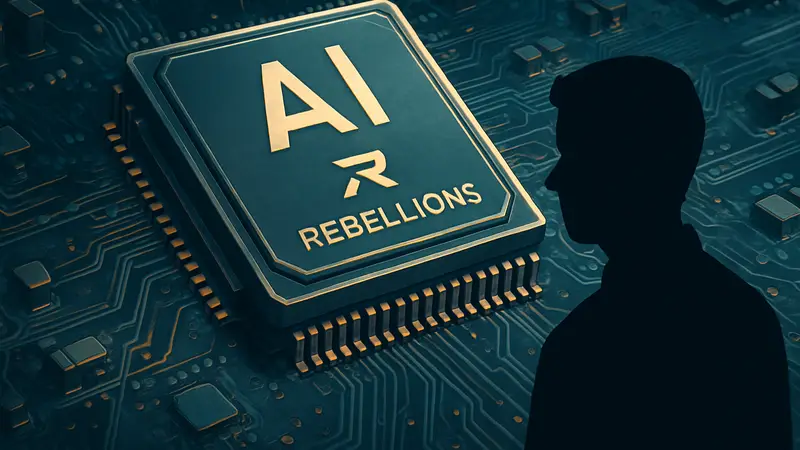 Микросхема AI-чипа Rebellions на фоне материнской платы, символизирующая новые технологии ИИ.