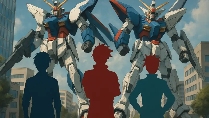 Главные герои аниме Gundam Wing, G Gundam и Gundam X в новом дизайне мерча, отмечающего юбилей.