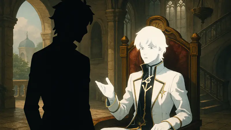 Персонаж из Metaphor: ReFantazio беседует с Луисом, символизируя выбор, ведущий к истинной концовке игры.