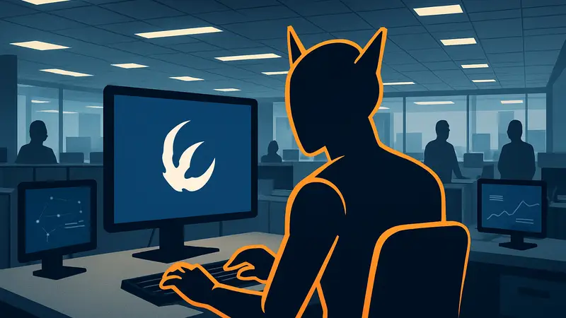 Изображение абстрактного ИИ-агента OpenClaw, работающего в корпоративной сети.
