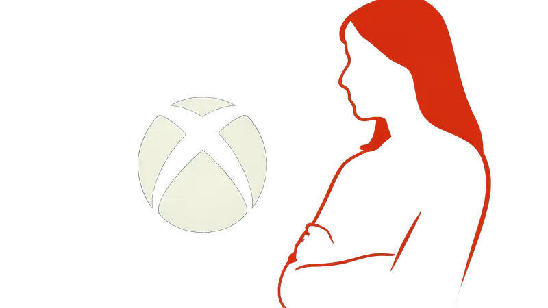 Логотип Xbox и силуэт Аши Шармы, символизирующий внутренние проблемы