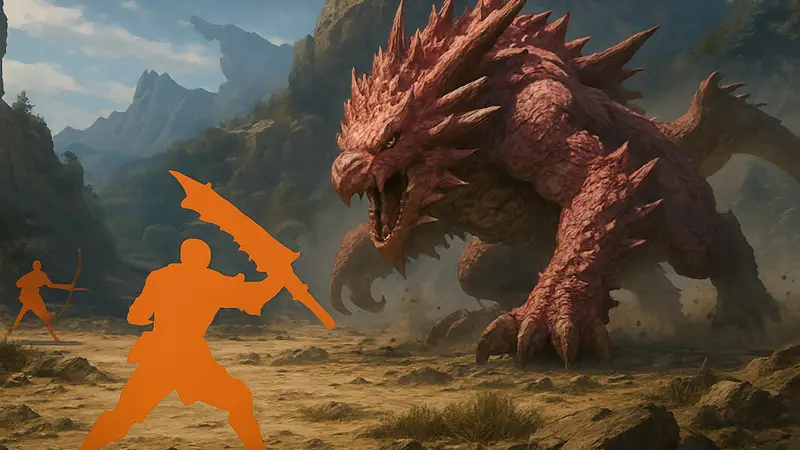 Скриншот игрового процесса Monster Hunter Wilds на ПК с высоким FPS, демонстрирующий битву с монстром.