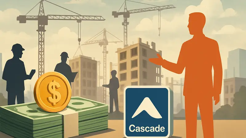 Схематичное изображение инвестиций и строительных проектов, логотип стартапа Cascade.