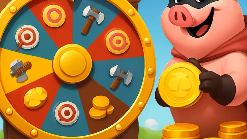 Главный экран игры Coin Master с вращающимся колесом фортуны и иконками монет