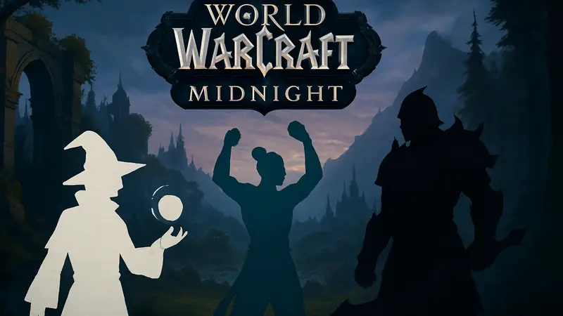 Обложка World of Warcraft Midnight с логотипом и классами после патча