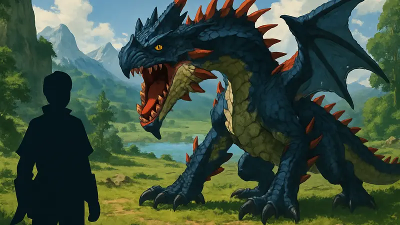 Инвазивный монстр из Monster Hunter Stories 3 на фоне детализированного игрового мира