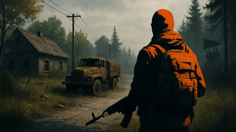 Скриншот из игры Road to Vostok, демонстрирующий выживание в суровом постапокалиптическом мире.