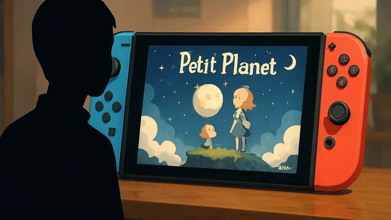 Логотип игры Petit Planet от HoYoverse на фоне Nintendo Switch