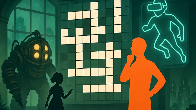 Кроссворд Game Rant с вопросами по играм Bioshock и Metaverse, демонстрирующий элементы головоломки.