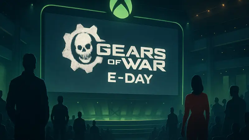 Логотип Gears of War E-Day на фоне презентации Xbox Games Showcase, июнь 2026.