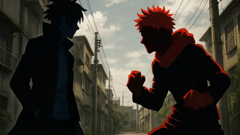 Арт из Jujutsu Kaisen с Кинджи Хакари и Итадори Юдзи, предвещающий битву
