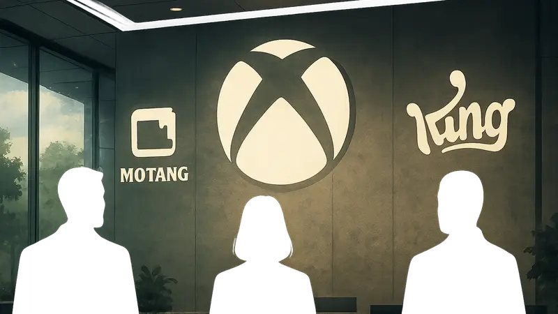 Логотипы Xbox, Mojang и King, символизирующие их новую структуру подчинения внутри Microsoft.