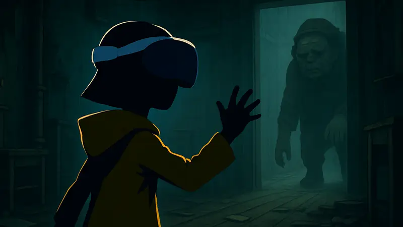 Кадр из игры Little Nightmares VR: Altered Echoes на PSVR2, показывающий Шестую в виртуальной реальности.