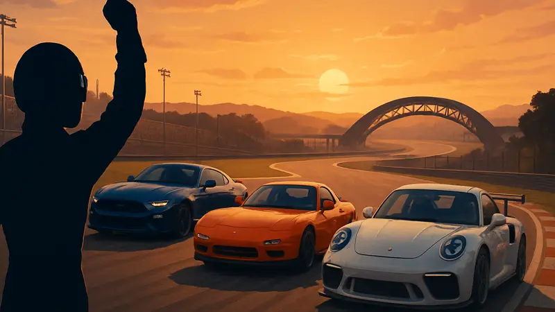 Gran Turismo 7: новые автомобили и гонки в обновлении 1.67, заезд на трассе на закате