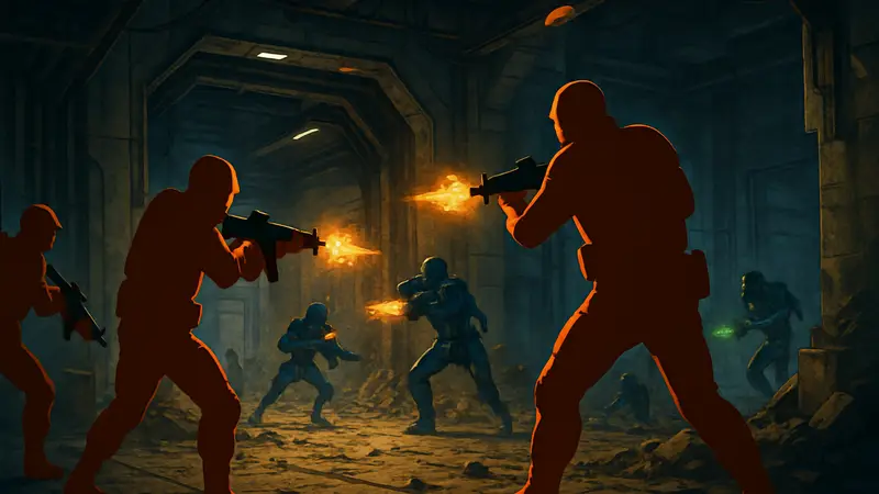Игровой скриншот Rogue Point, демонстрирующий интенсивный кооперативный FPS-экшен с перестрелками