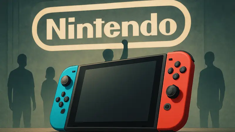 Игровая консоль Nintendo Switch на фоне логотипа Nintendo, символизирующая рекорд продаж платформы.