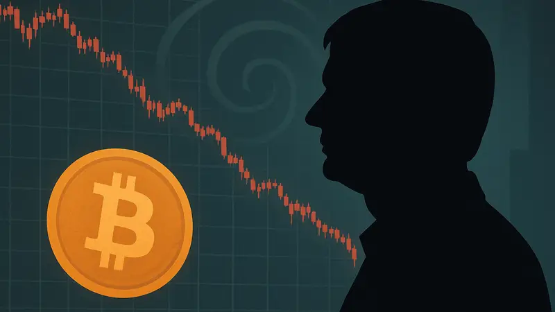 График падения курса биткоина, на фоне изображён Майкл Бьюрри