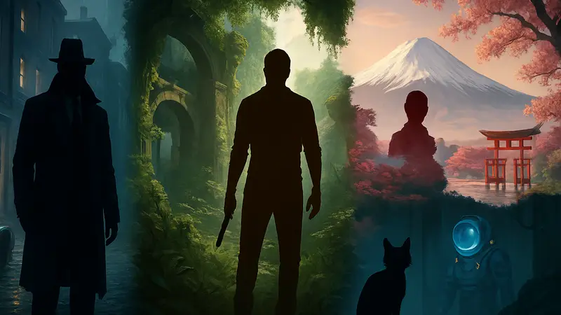 Изображение с элементами разных игр для викторины "Угадай игру", обложки или скриншоты.