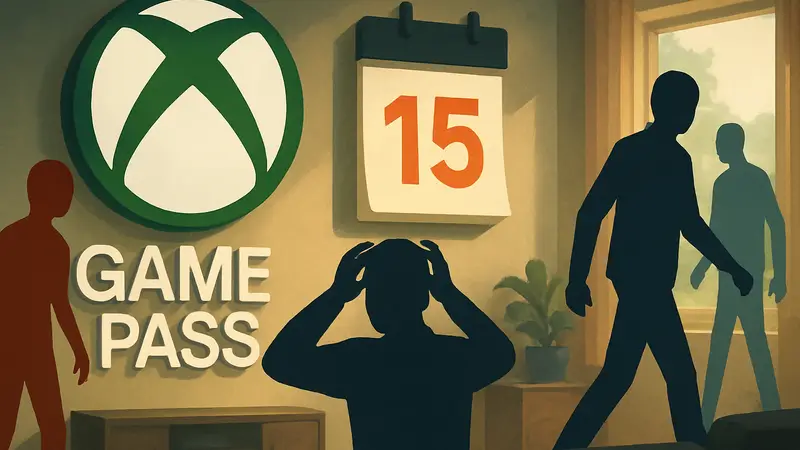 Логотип Xbox Game Pass с надписью «Уходят игры» и календарём с датой 15 мая 2026 года.