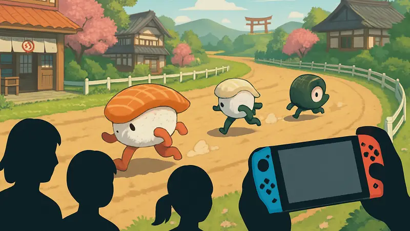 Скриншот казуальной гоночной игры Wabisabi SushiDerby, доступной на Switch и Steam