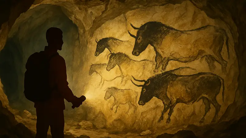 Кадр из документального фильма "Пещера забытых снов" Вернера Герцога, показывающий наскальные рисунки.