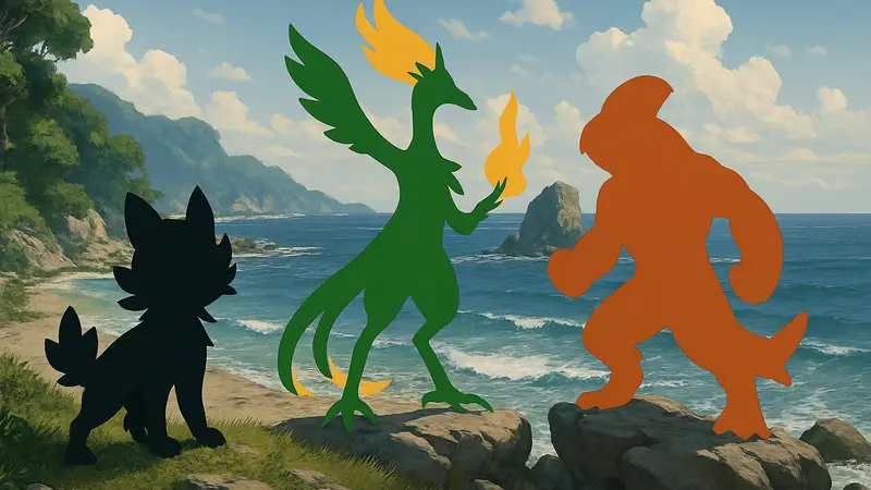 Фан-арт с финальными эволюциями стартовых покемонов 10-го поколения Pokémon Winds and Waves.