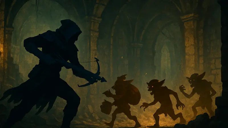 Охотник на демонов сражается с гоблинами в подземелье Diablo 4