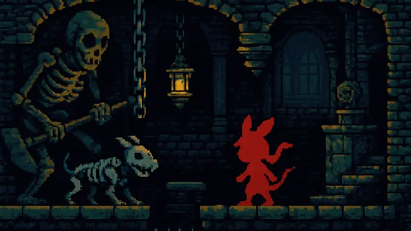 Скриншот из игры Mina the Hollower с главной героиней в подземелье