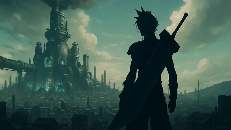 Обложка Final Fantasy VII Remake с Клаудом Страйфом на фоне Мидгара. Арт, демонстрирующий масштабы трилогии.