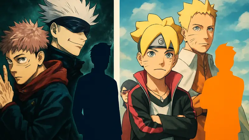 Обложки манги или кадры из аниме Jujutsu Kaisen Modulo и Boruto: Naruto Next Generations, сравнение